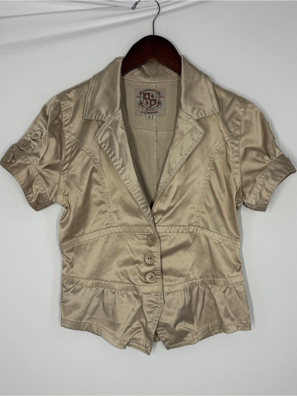 Ashley 26 International Women’s Beige Short Sleeve Jacket Medium Smocked Y2K
